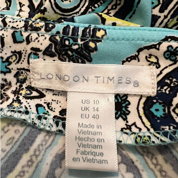 London Times Sheath Dress in Blue and Multicolored Abstract Print Size 10 - Picture 3 of 4